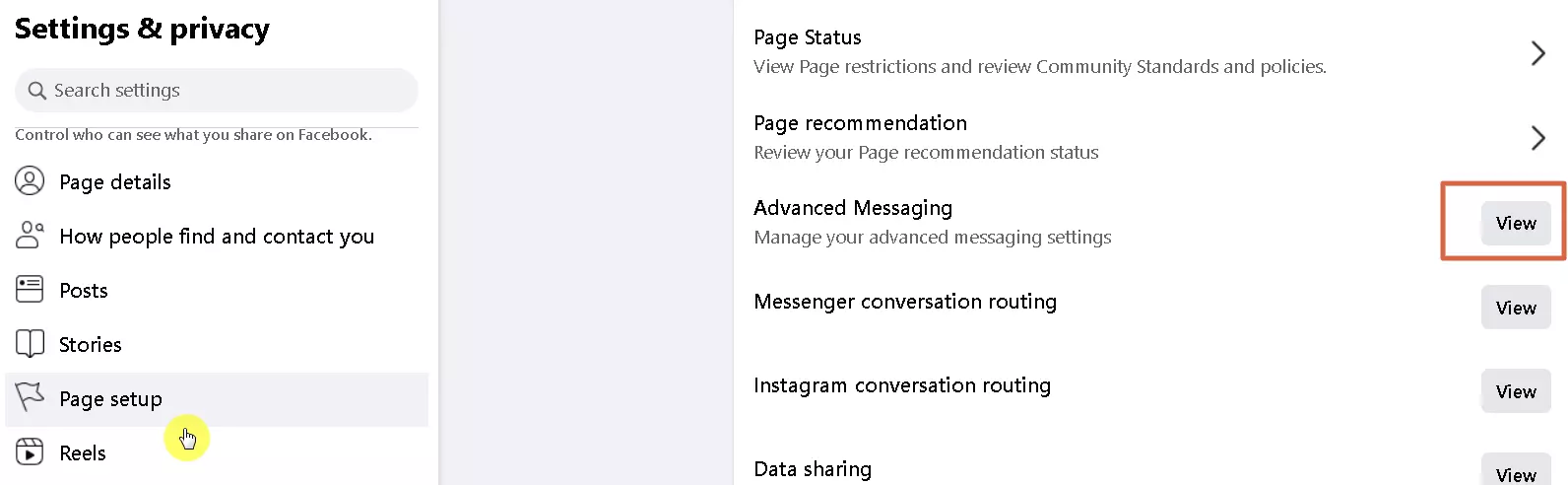 Go to Page Setup and click on Advanced Messaging